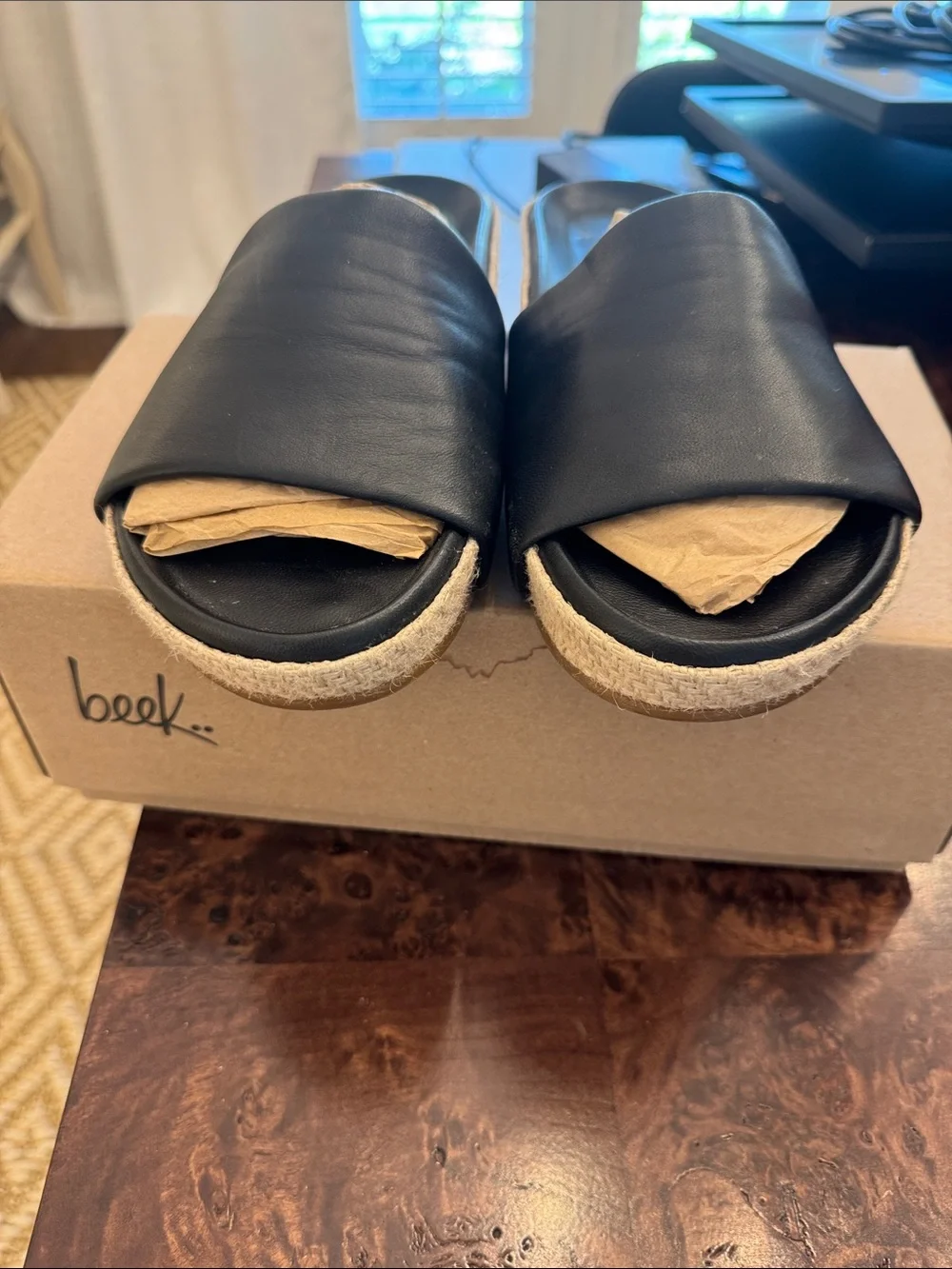 Beek Pelican Jute Black Slide Sandals women’s 8